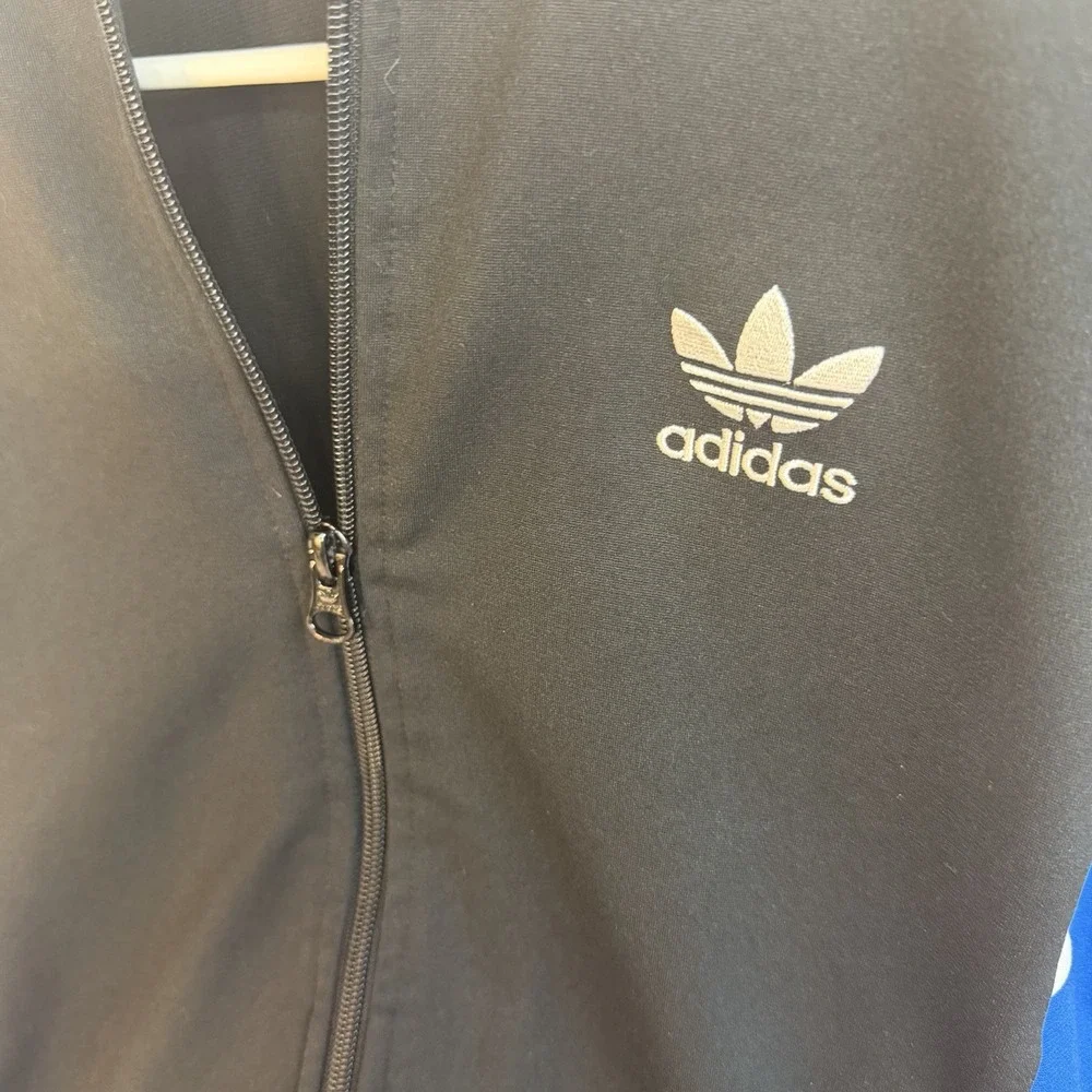 Adidas Track Jacket Boys Medium Sporty Black White Blue